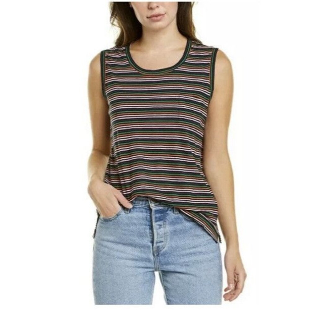 Madewell women's cotton multicolor striped round neck tan topβ size XS